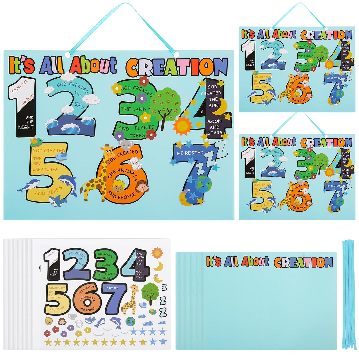 Koeilay 24 Sets 7 Days of Creation Crafts Religious DIY Stickers Christian Bible Hanging Banners Kits for Bible Study Groups Church Activities Home Decor