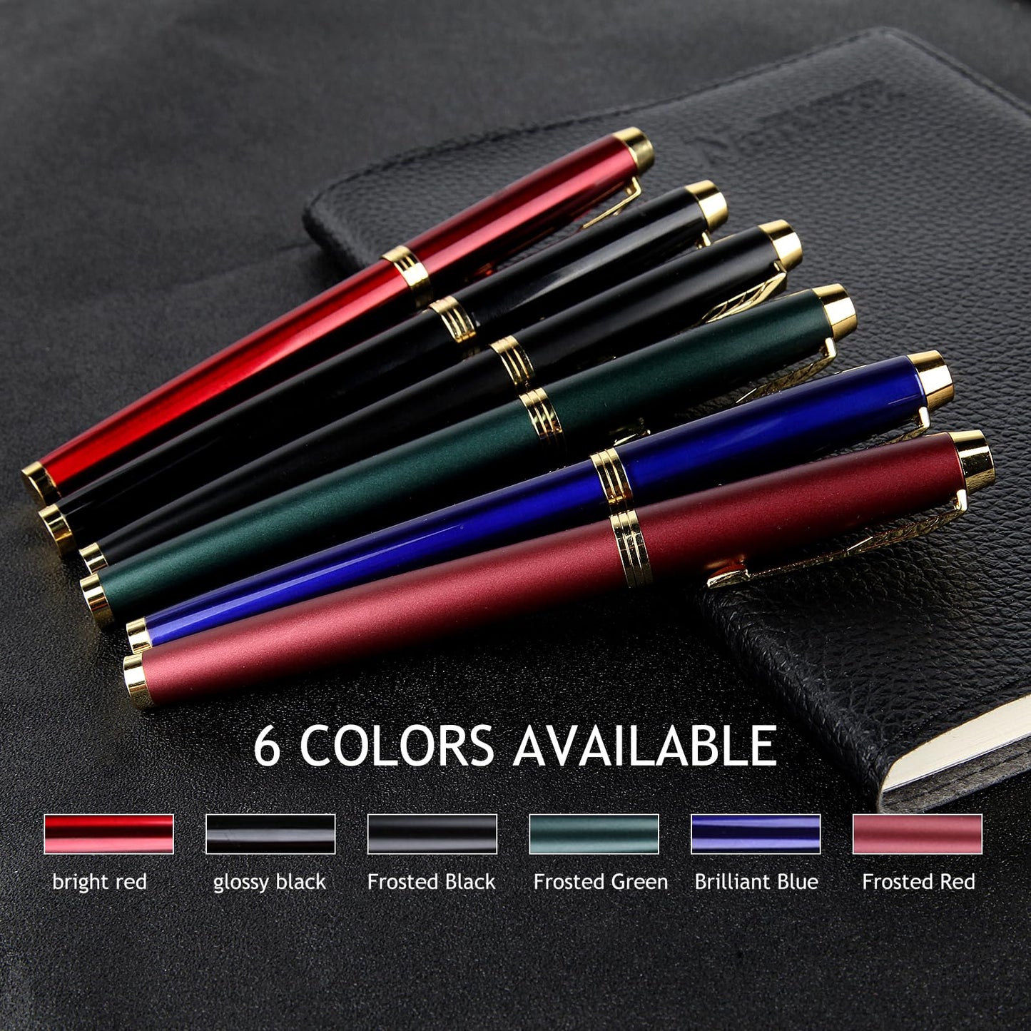Zalantan Fountain Pen,luxury pens Fine point smooth writing pens for journaling fancy pen with Gift Case 8 black ink cartridges an EF Nib an ink converte nice metal pen writer gifts（Black）