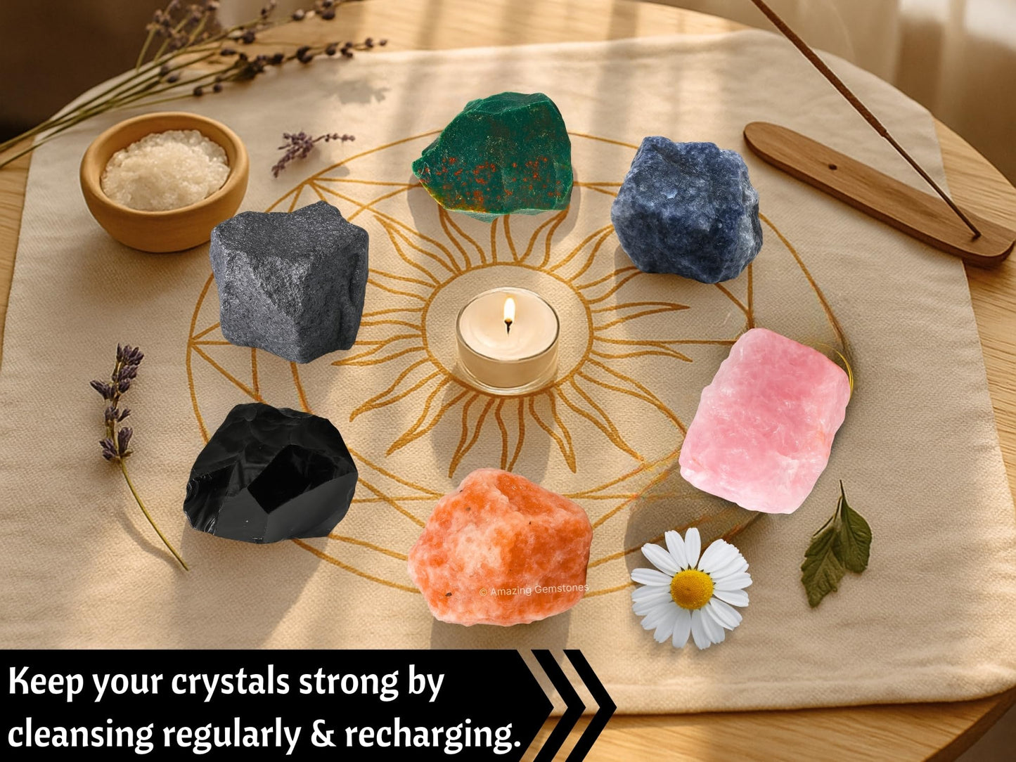 Crystals for Pregnancy, Set of 6 Blood Stone, Iolite, Hematite, Rose Quartz, Black Obsidian and Sunstone Healing Crystals and Stones