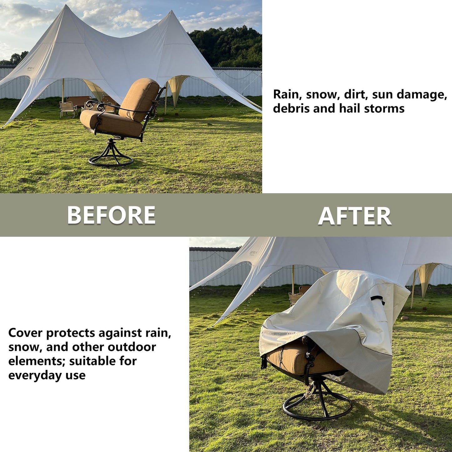 LSongSKY Outdoor Swivel Lounge Chair Cover 2 Pack,100% Waterproof Heavy Duty Outdoor Chair Covers,(33 W x 35 D x 38.5 H inches) Patio Furniture Cover for Swivel Patio Chair,White&Grayish Green