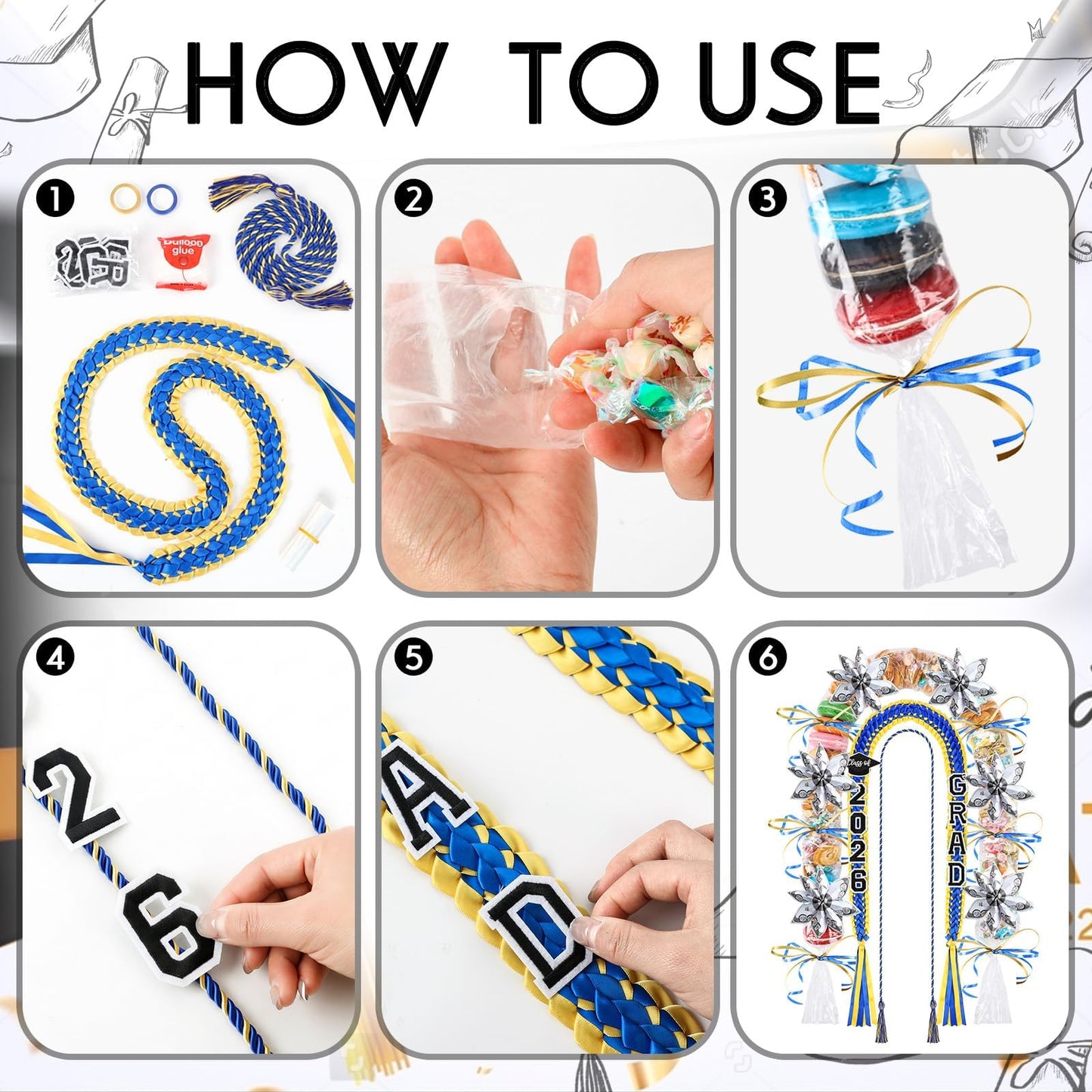YLOLUL 16 Pcs Graduation Leis 2026 Graduation Candy Lei Kit with Honor Cord Class of 2026 Graduation Ribbon Money Lays Necklace Graduation Gift Party Accessories for Women Men