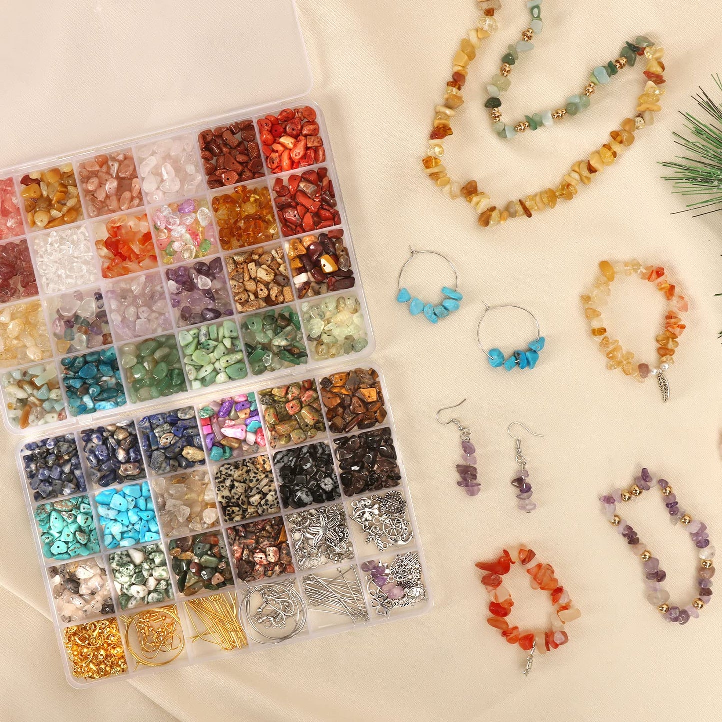 QUEFE 40 Colors Crystal Beads for Jewelry Making Crystal and Gemstone Beads 900pcs Jewelry Making Supplies Kit for Ring, Bracelets Earring Making Supplies, Craft Gifts