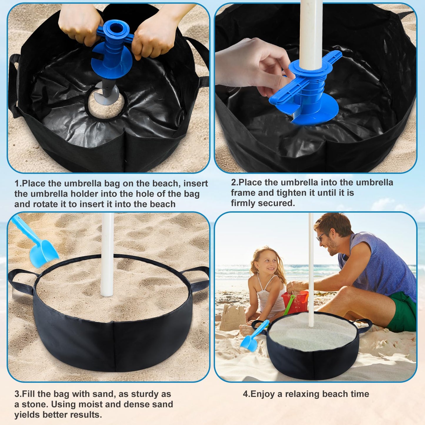 Beach Sunshade Umbrella Weight Sand Bags Parasol Base with Sand Anchor, Outdoor Beach Umbrella Base Stand Kit Portable Sand Umbrella Holder with Shovel Fits Most Beach Umbrellas Ideal for Strong Winds