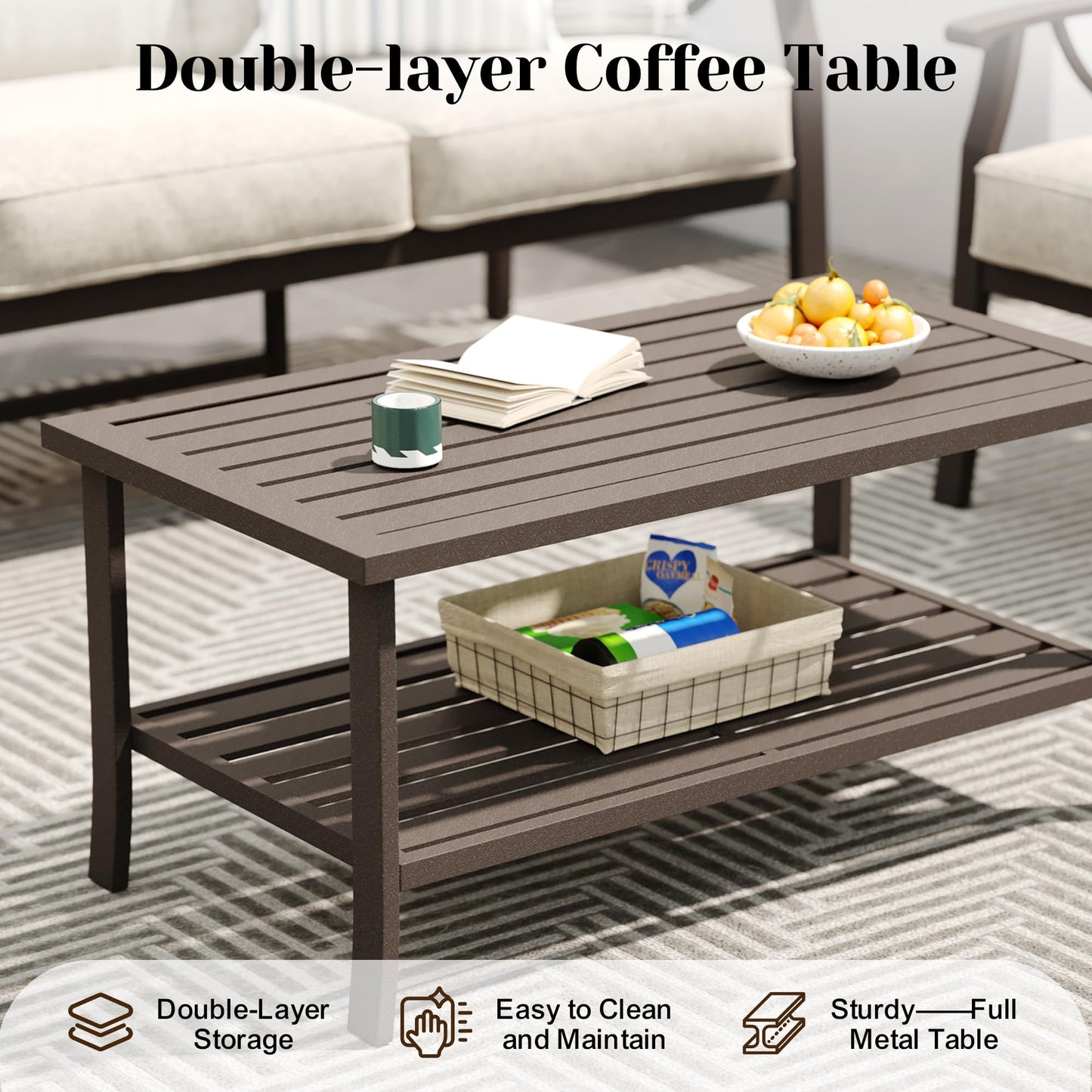 FansaFurn 6-Piece Outdoor Patio Furniture Set, Outdoor Metal Sectional Furniture with Cushions, Outdoor Conversation Seating Set with Side Table for Deck, Backyard, Garden, Balcony, Khaki