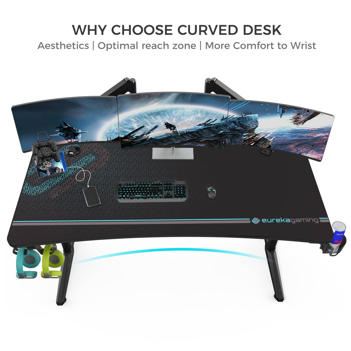 EUREKA ERGONOMIC Gaming Desk 60" Home Office Computer Desk, New Polygon Legs Design, Captain Series (60 Inch, Black)