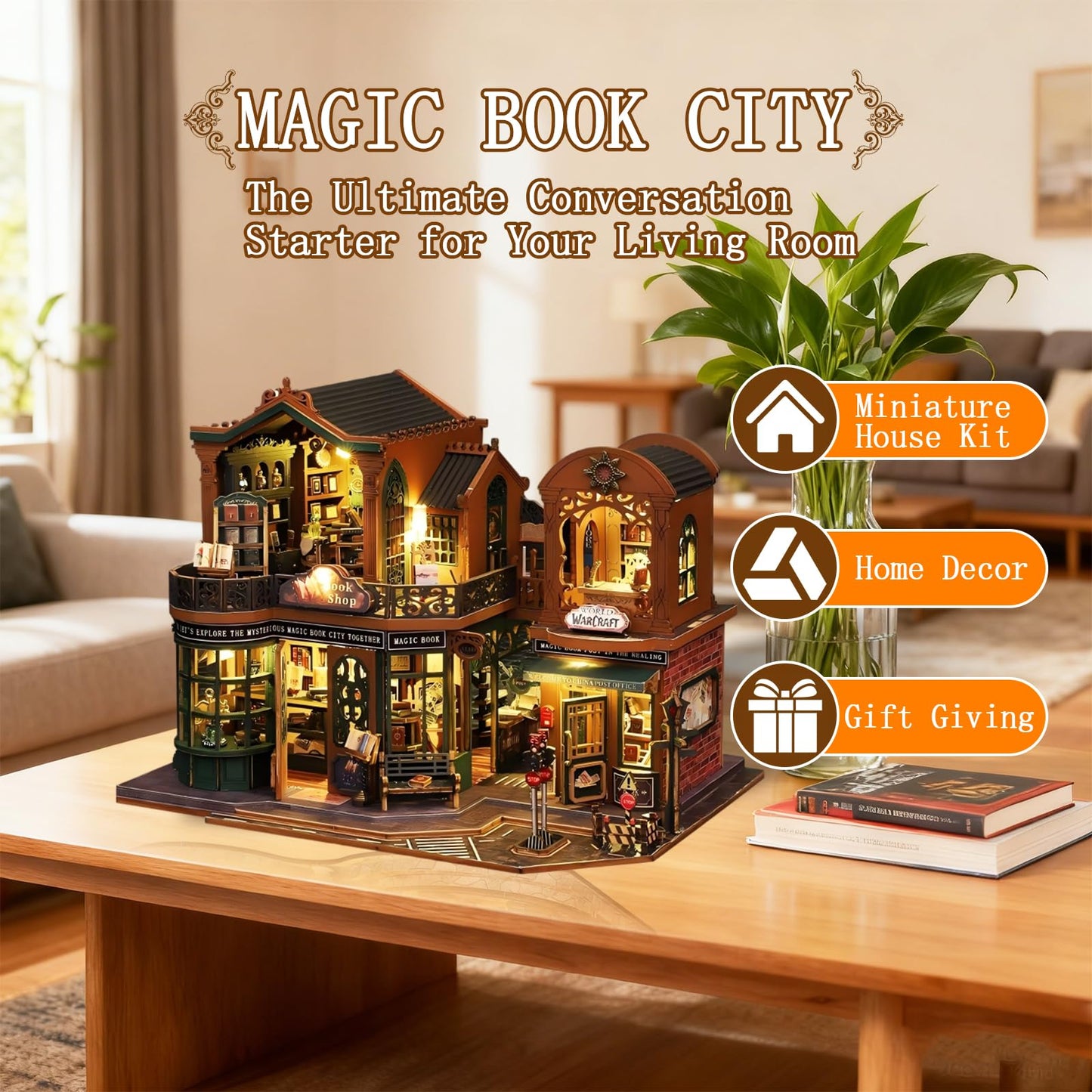 OZJAY Miniature House Kit, Mini House Building Kit with Furniture, DIY Miniature Kit for Adults Teen, Dollhouse Kit for Birthday Christmas, Magic Book House