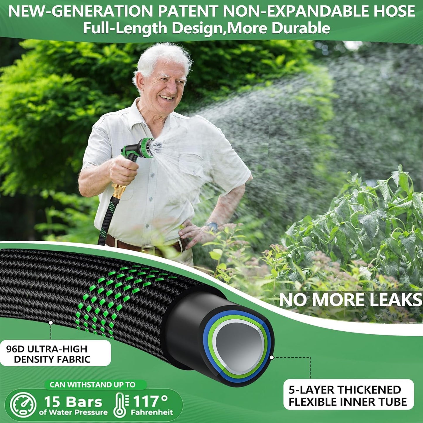 75 ft Garden Hose, Flexible Ultra Lightweight Durable Garden Hose, Kink-Free Water Hose with 10 Function Sprayer - Non-Shrinking Garden Hoses, Easy to Store,All-Weather, Car Washing Pipe Garden Hoses