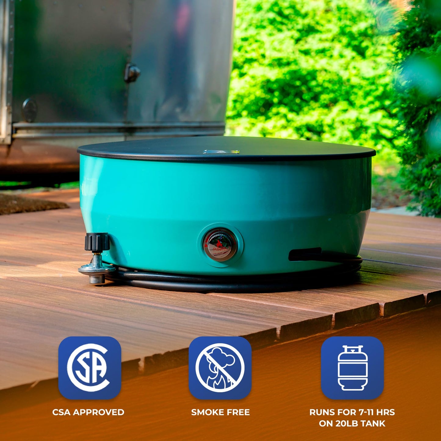 Outland Living Large Outdoor Propane Gas Fire Pit for Outside, 60,000 BTU/h, 24 inch with Lid - Modern Lake Country 800 Fire Bowl Firepit for Patio, Blue