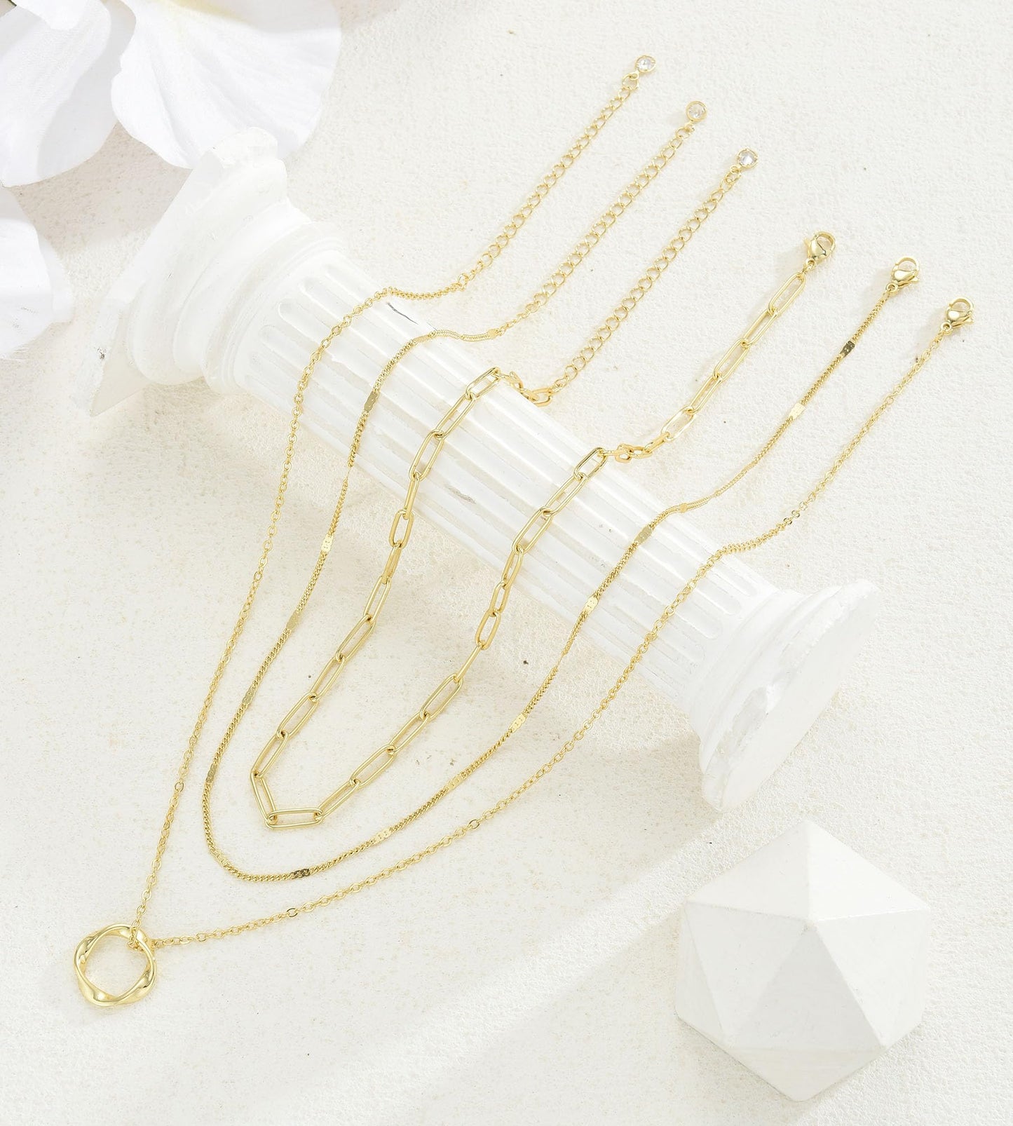 YEEZII Layered Gold Necklaces for Women Trendy, 3 Pcs 14K Gold Plated Choker Paperclip Box Chain Necklace, Stackable Women's Gold Pendant Necklaces Jewelry Set (Black-3 pcs)