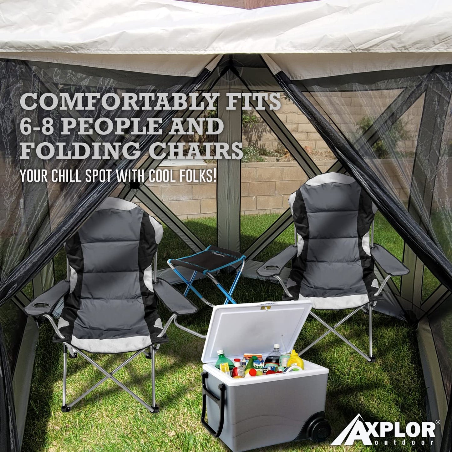 AxplorOutdoor Pop Up Canopy Screen Tent 10x10 | Camping Gazebo | Portable Outdoor Screened Room | Standing Height 5-Sided Camper with Carry Bag