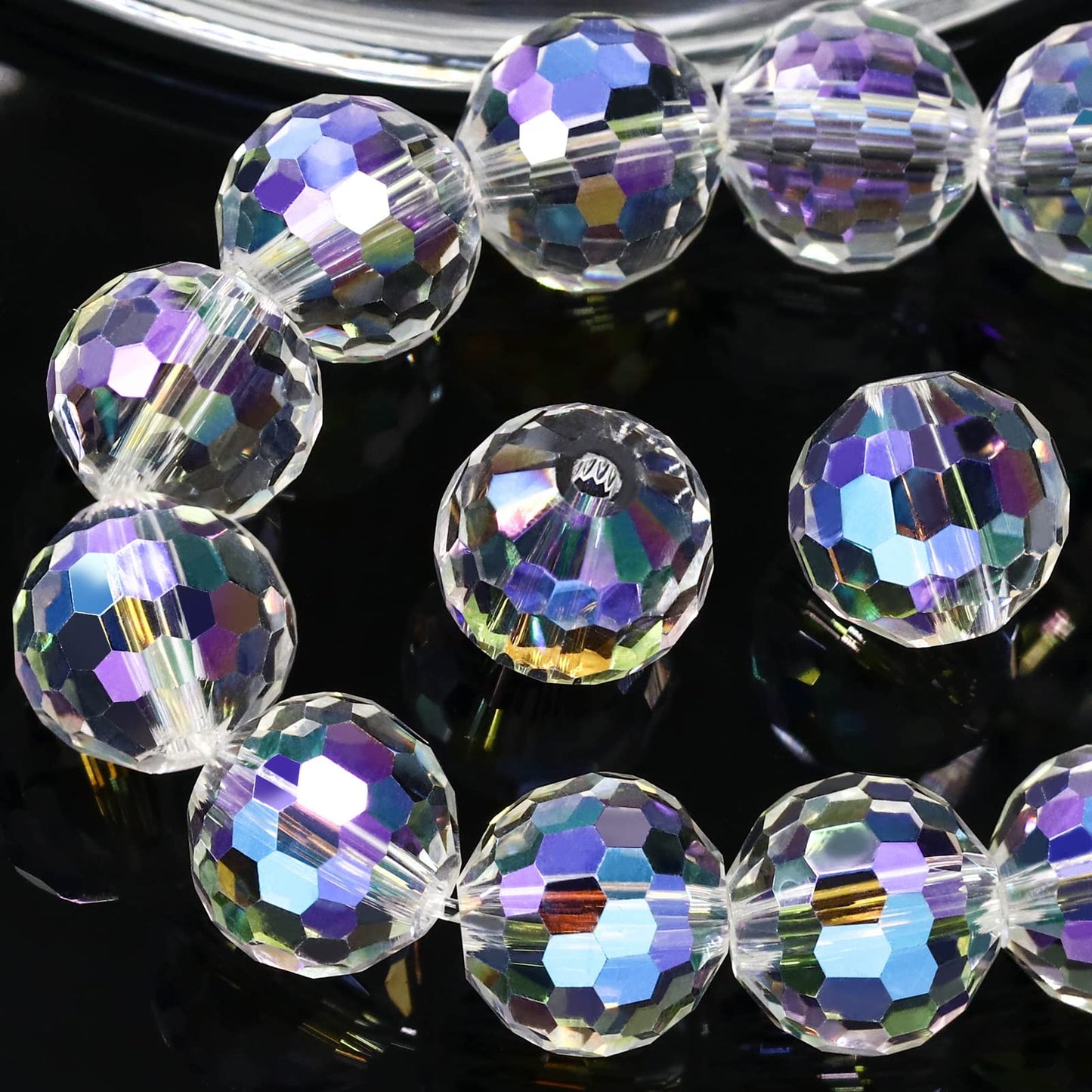Dowarm 10MM Round Crystal Beads for Jewelry Making, Crystal Paradise Faceted Crystal Glass Beads for Crafts Bracelet Wind Chimes Suncatcher, #5003 Rondelle Spacer Beads, Loose Gemstones, 50PCS