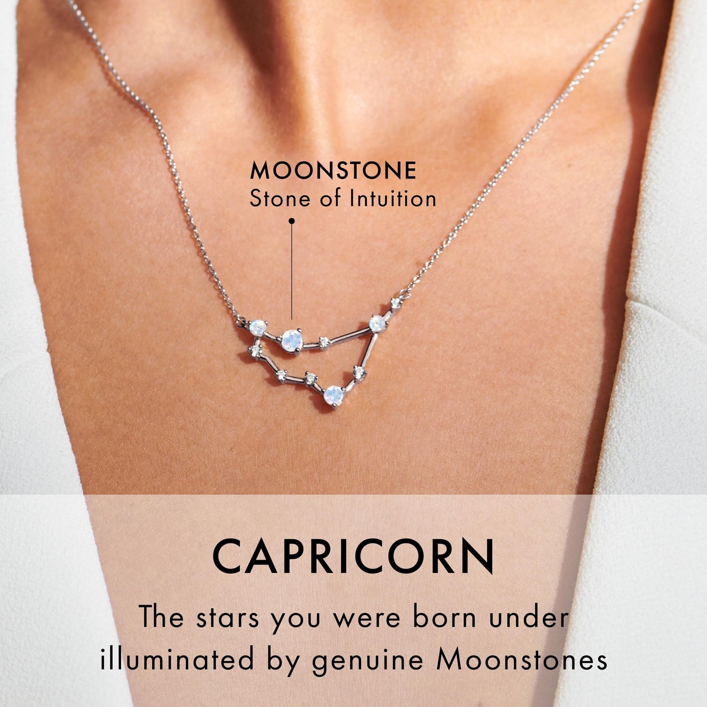 Moon Magic Moonstone Necklace - Capricorn Zodiac Constellation / 925 Sterling Silver - 18k Rose Gold - Yellow Gold Rainbow Moonstone Necklaces for Women/Authentic Rainbow Crystal Jewelry