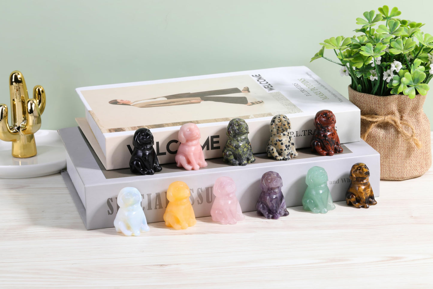 CrystalTears Dragon Bloodstone Crystal Dog Ornament, Cute Dogs Gifts for Women Dog Lovers Men Christmas, 1.5” Lucky Healing Gemstone Labrador Dogs Puppy Figurine Statue for Home Office Desk Decor