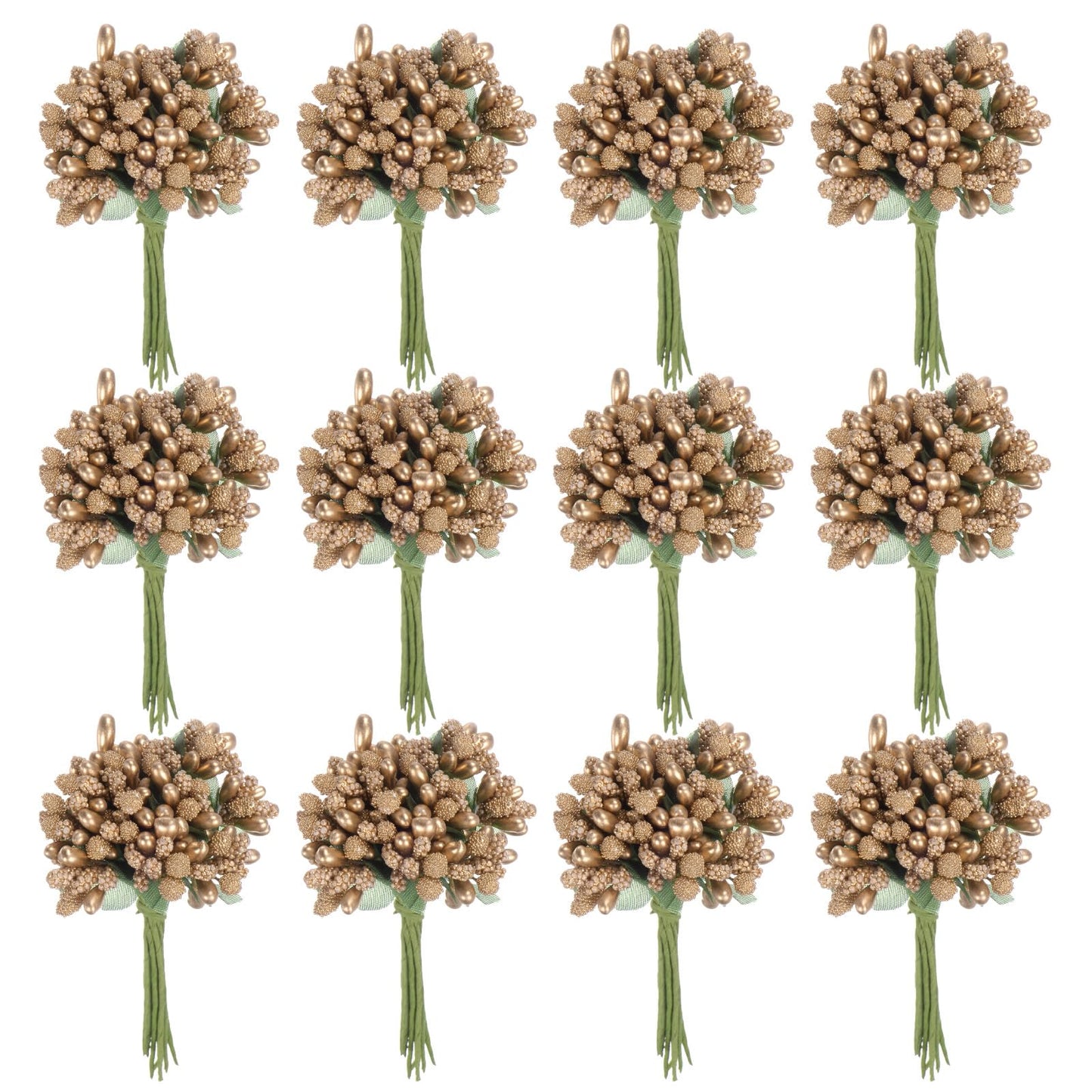 M METERXITY 144-Pack Artificial Flower Stamen Kit, Mini Frosted Holly Berry Stems for Wedding Decor, Flower Stamens for Craft DIY Wreaths/Birthday/Flower Arrangements Decorations [Gold]