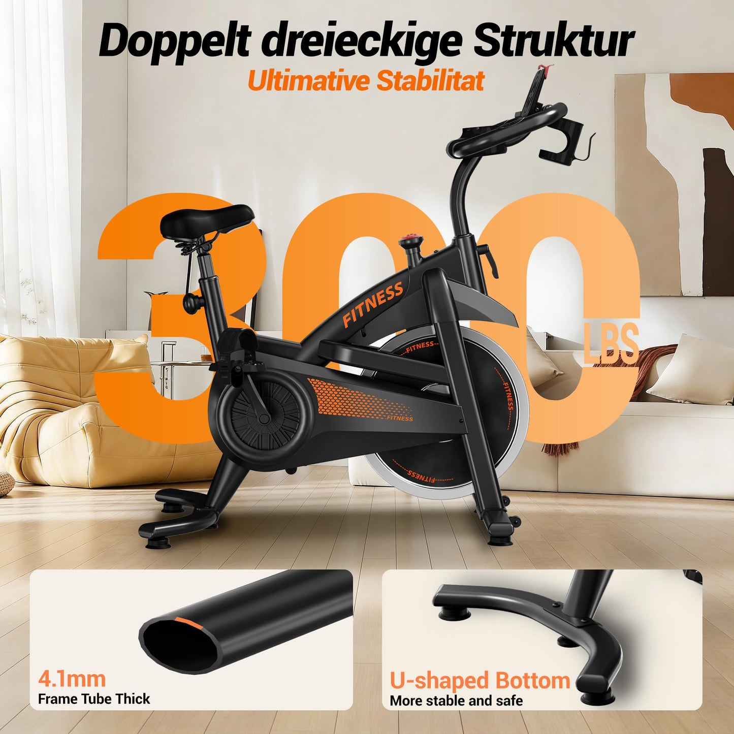 UMAY Exercise Bike,Brake Pad Stationary Bike for Home with 0-100 Resistance & App, Silent Belt Drive Stationary Workout Bike for Home with Comfort Seat, Low Noise Indoor Cycling Bike with Heart Rate / Tablet & Bottle Holder, 300 LBS Capacity