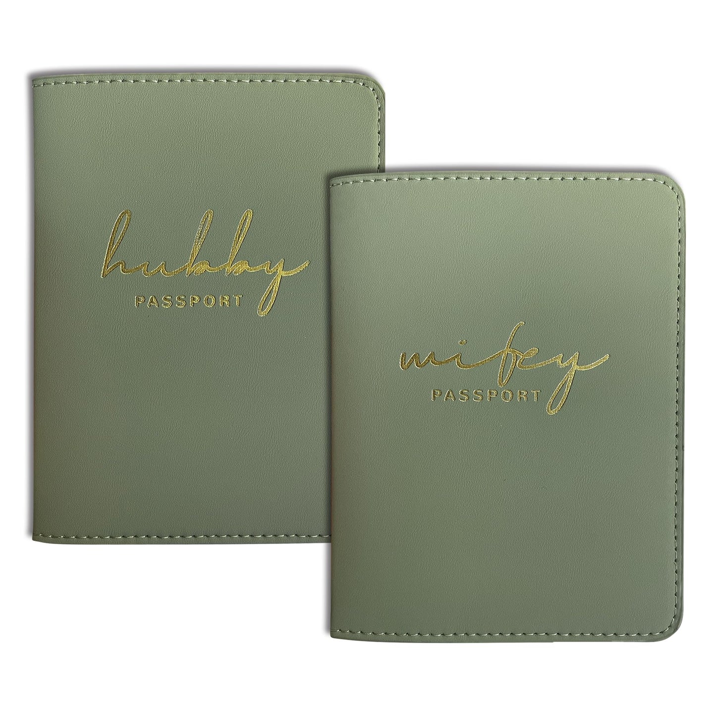 Mr&Mrs Gifts Matching Passport Covers for Mr and Mrs, Husband and Wife Gifts Passport Holders, Engagement Gifts for Couples, Honeymoon Travel Essentials Gift for Newlyweds(HW Sage Green)
