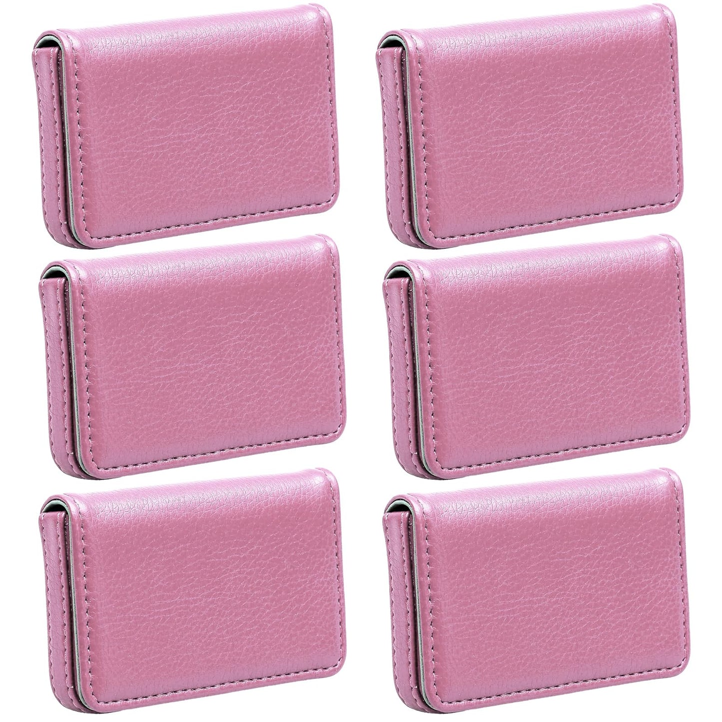 6 Pack Business Card Holder, Business Card Case PU Leather Multi Card Case, Business Card Holder Wallet Credit Card ID Case with Magnetic Shut - Pink