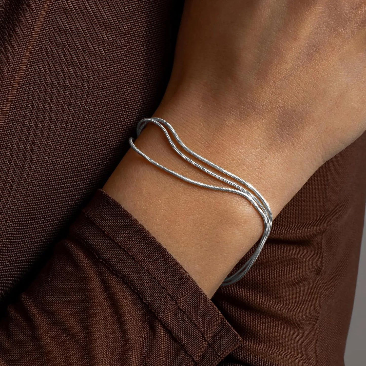 Striviio 14K Silver Plated Bracelets for Women Triple Herringbone Chain Bracelet Minimalist, Dainty Silver Bracelet for Everyday Wear, Minimalist Jewelry