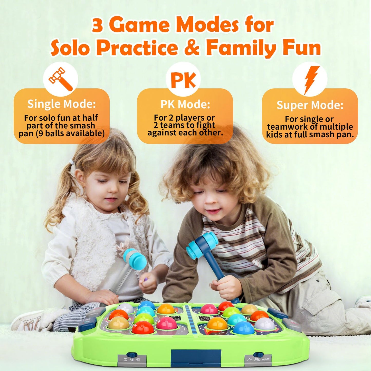 WAYKEE Whack a Game Mole, Toys for Ages 3-4 5-7 8-12 Boys Girls, Whack Game for Toddlers, Gifts for 3 4 5 6+ Year Old Boys Girls, Early Learning Educational Toys with 2 Hammers Sound & Light