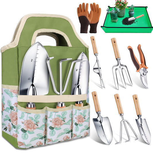 Kynup Gardening Tools, Garden Tools Set-9 Piece Gardening Gift for Women, Gardening Kit Ideal Hand Gardening Spades, Thickened Stainless Steel, Rust-Proof, Garden Supplies, Essentials, Garden Stuff