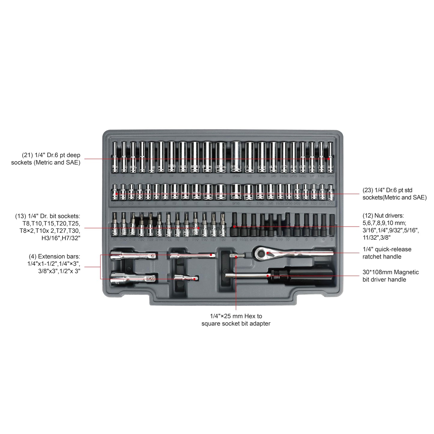 Amazon Basics 287-Piece Mechanic Tool Set with Sockets, Ratchets & Wrenches - 3-Drawer Case