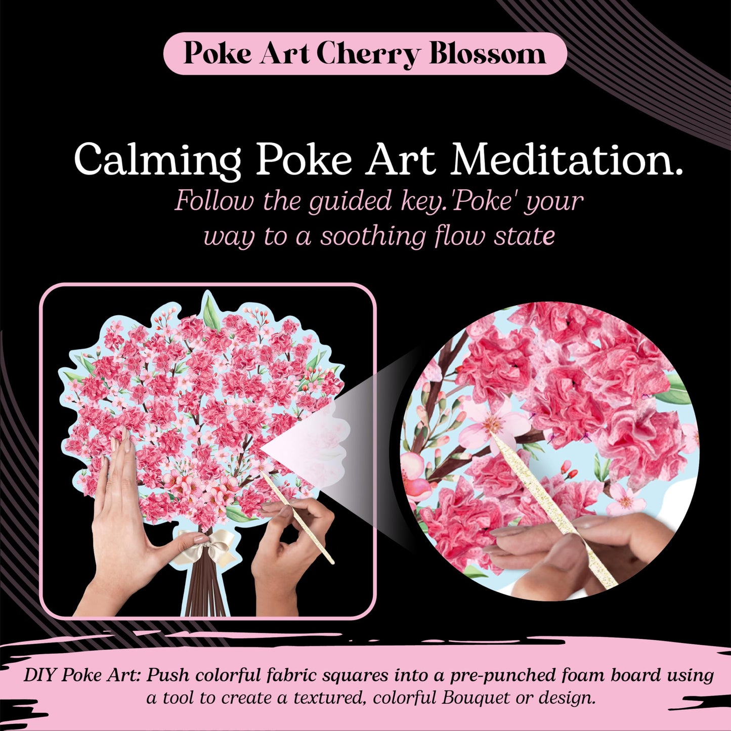Unwynd Poke Art Cherry Blossom Flower Bouquet | Mess-Free Arts and Crafts for Adults | Teen Craft Kits | Mother's Day Flowers Gift | Gifts for Mother, Women and Men