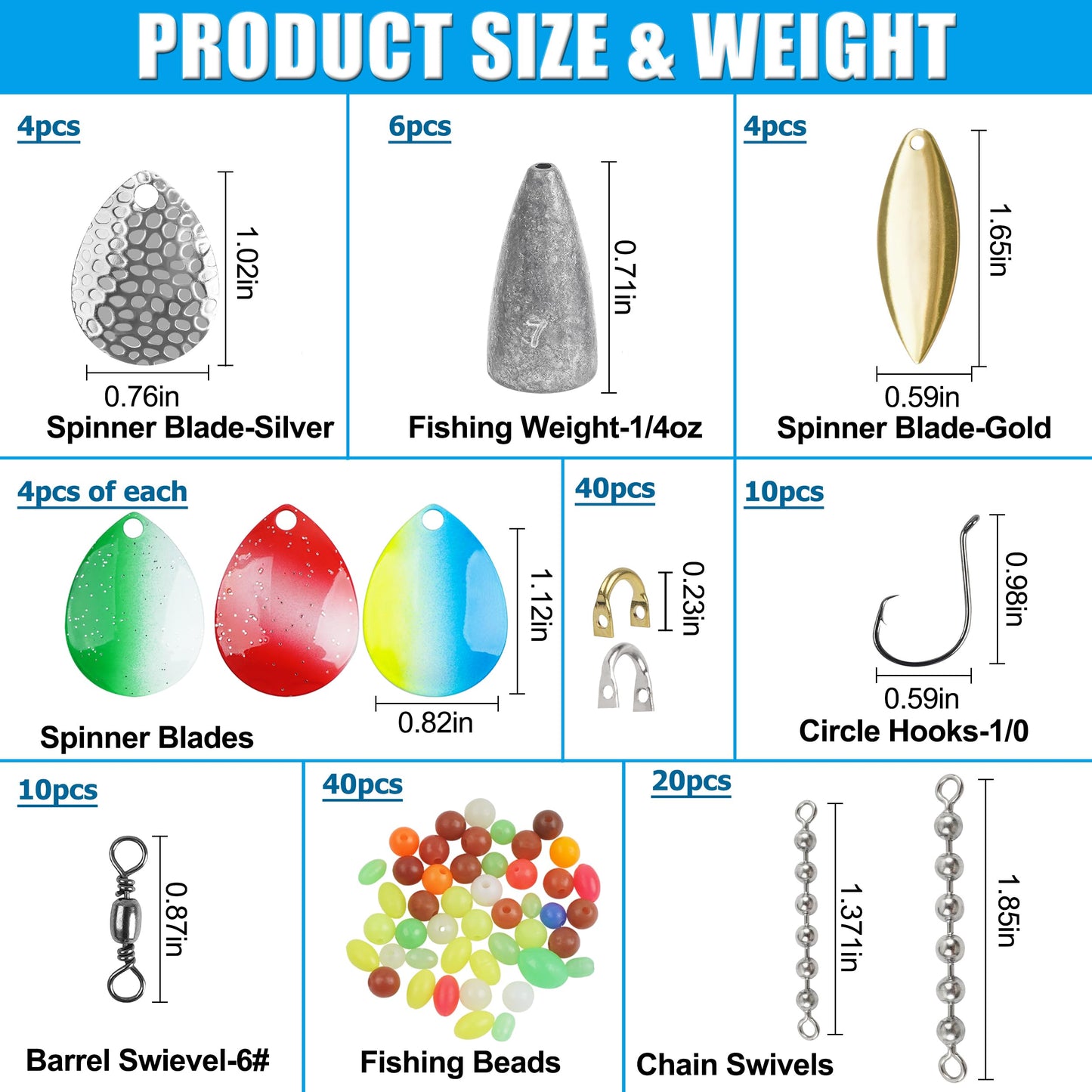 Walleye Rigs Fishing Lure Making Kit, 146pcs DIY Spinner Making Supplies Parts Colorado Blades Clevises Beads Hooks Swivels High Speed Trolling Drilling Rig Fishing Tackle