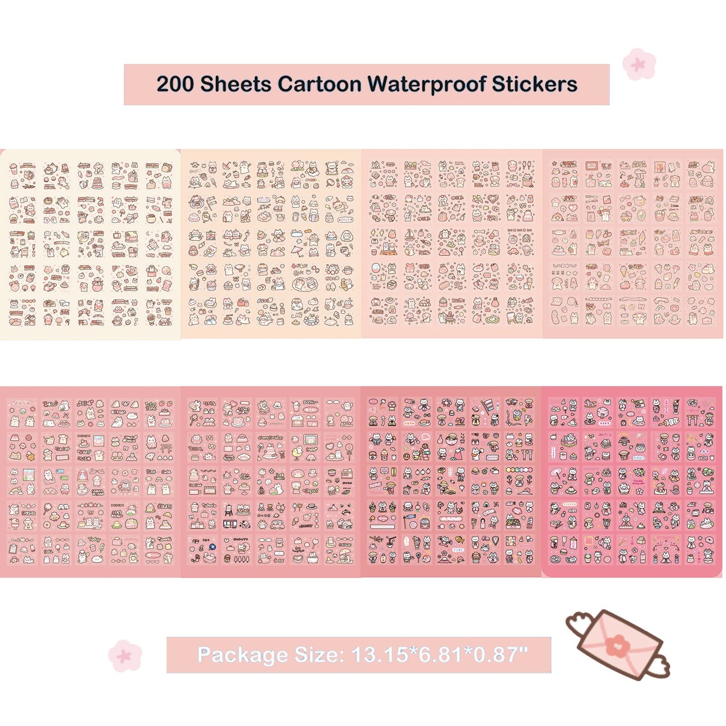 Doraking Kawaii Cute Animal Stickers for Journaling Scrapbooking, Vinyl Transparent Flower Stickers for Water Bottle Laptop, 200 Sheets Aesthetic Sticker Boxed Gifts for Teens Adults