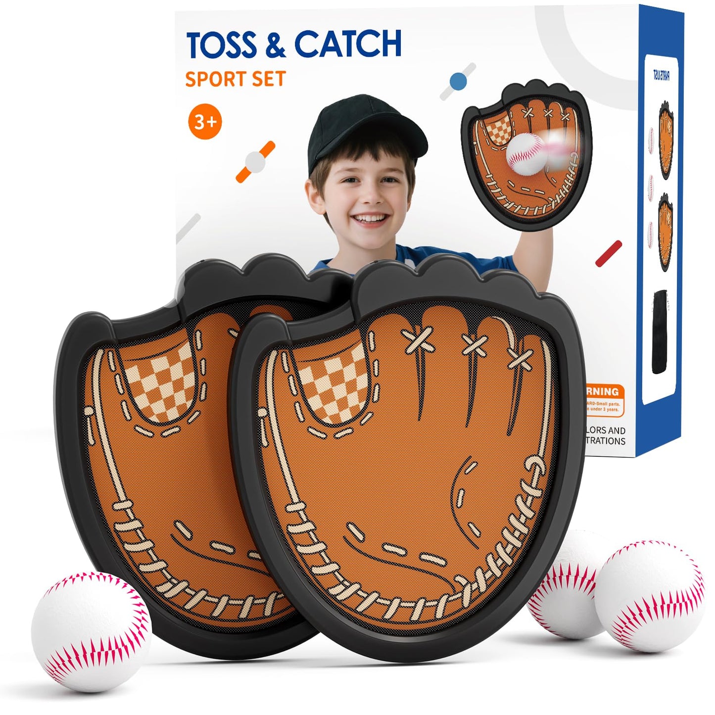 HYES Toss and Catch Ball Set, Outdoor Games for Kids, Beach Yard Camping Toys for Adult & Family, Kids Baseball Glove for 3 4 5 6 7 8+ Year Old Boys & Girls (2 Paddles & 3 Balls)