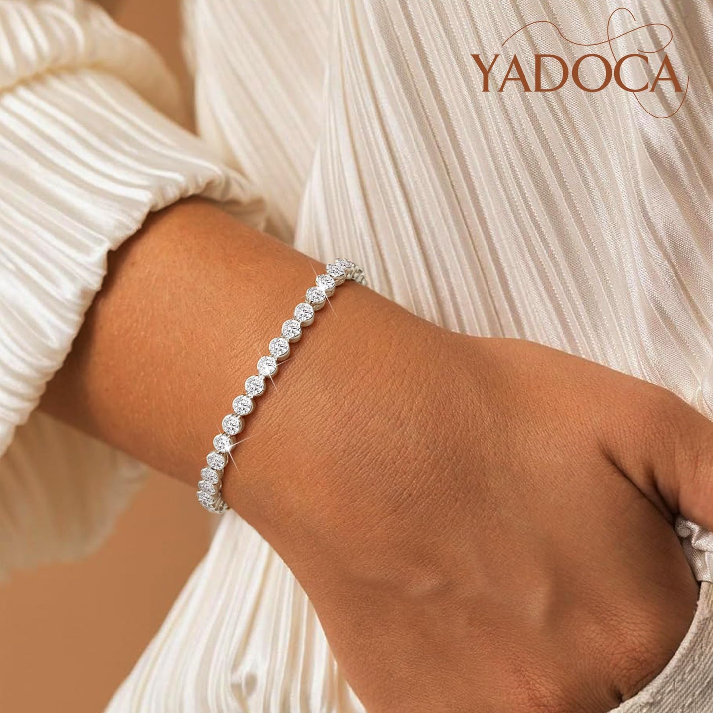 YADOCA Tennis Bracelets for Women Bangle Bracelet Set Silver Bracelets for Women Stackable Cubic Zirconia CZ Diamond Bracelets Stack Wedding Jewelry for Brides Dainty Gift Sizes 6.5-7.5 Inch 3Pcs
