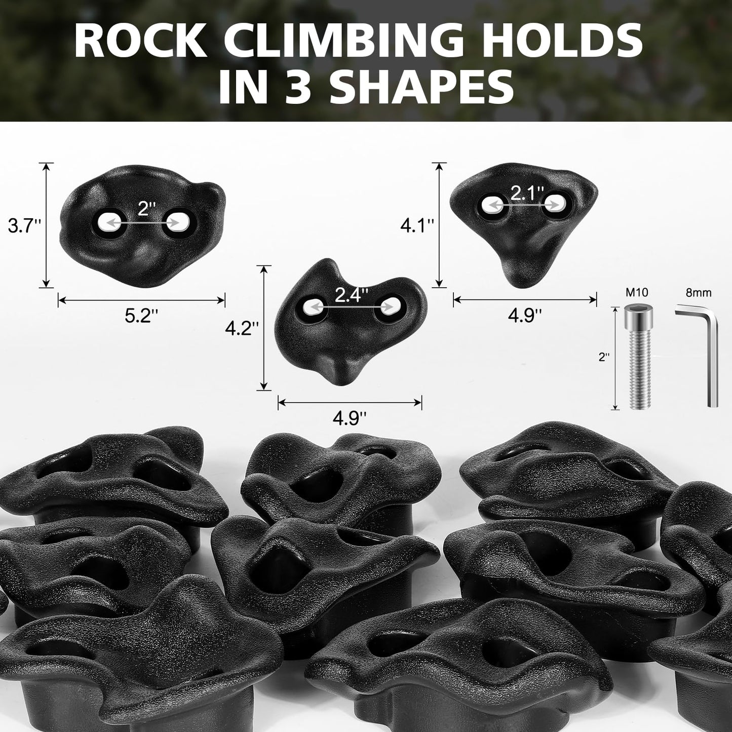 TOPNEW 24PCS Climbing Holds for Kids,Large Adult Rock Wall Holds with 4 Handles for Play Set, Rock Wall Climbing Kit with Mounting Hardware for Indoor and Outdoor Climbing - Black