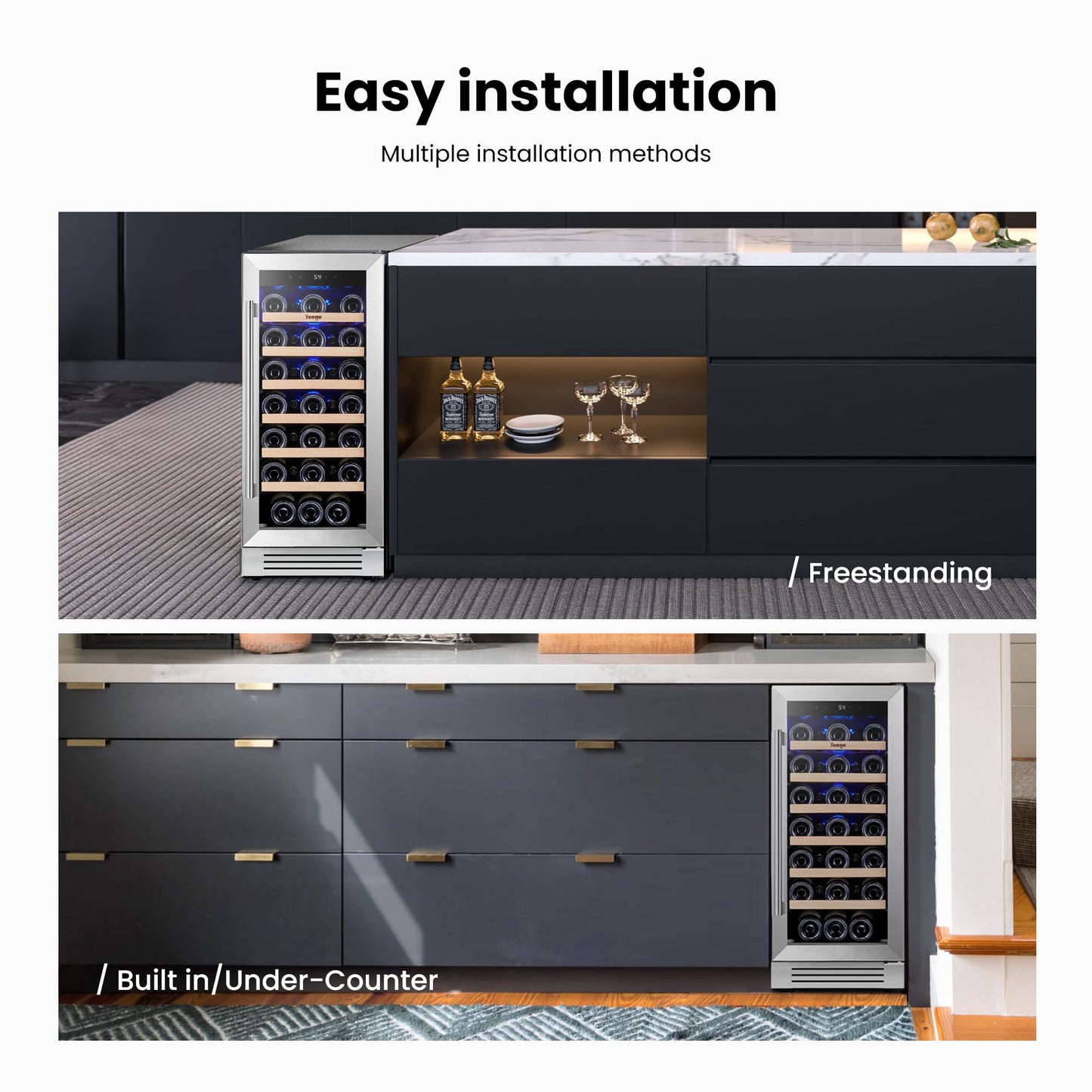 Yeego Wine Fridge Cooler - 15 Inch Wine Fridge Hold 33 Bottles, 40-65°F Wine Refrigerator Glass Door, Built in, Freestanding Under Counter Fridge for Beer Soda Drink Home Bar Office