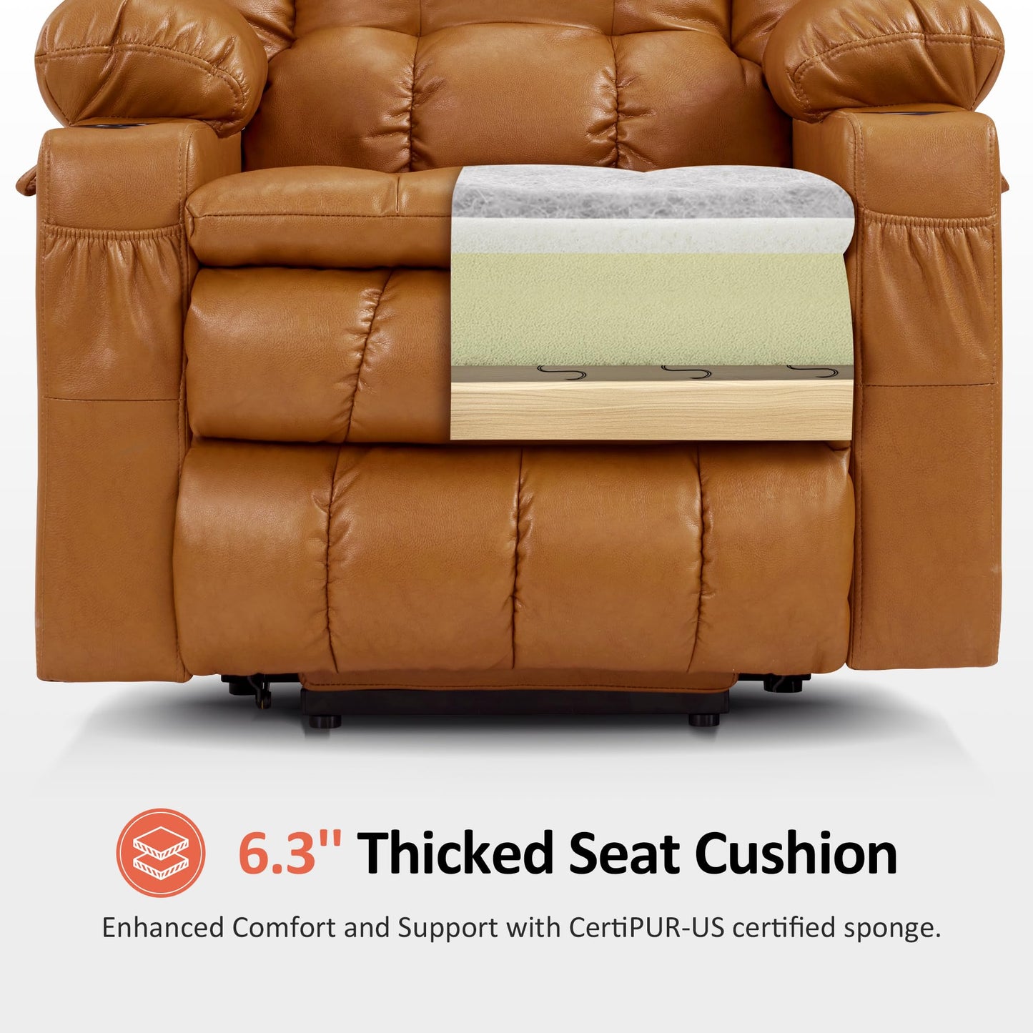 MCombo Dual Motor Large Power Lift Recliner Chair for Elderly, Lay Flat Lift Chair with Heat and Massage, Big Lift Recliner for Tall People, Faux Leather 7896 (Tawny, Large)