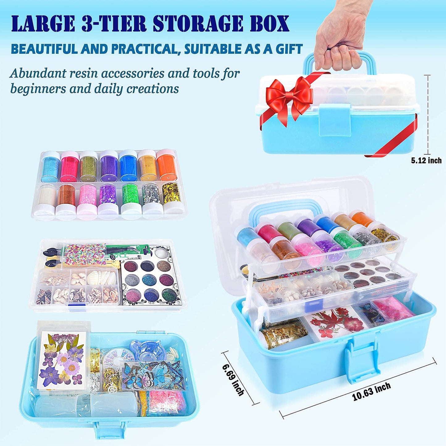 Myzzxt Resin Decoration Accessories Kit,Supplies Kit for Beginner,with Dried Flowers,Butterfly Stickers,Mica Powder and Fillers,Measuring Cups Tool Kit,for Resin Jewelry Making