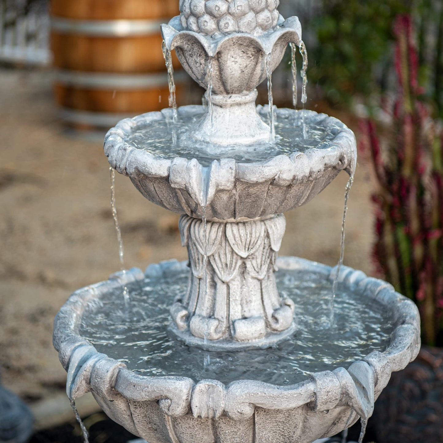 XBrand 58.3" 3-Tier Outdoor Water Fountain – Dark Gray Freestanding Classic Leaf Design with Bird Bath, Pump & Large Water Capacity – Garden, Yard, Lawn, or Patio Décor