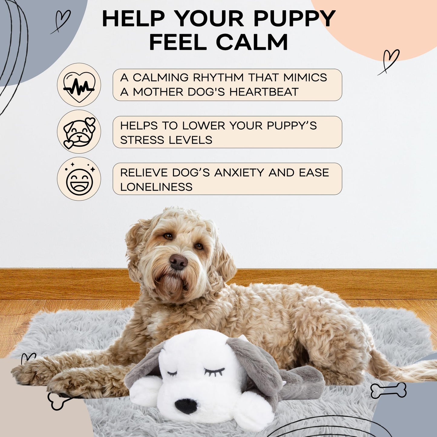 LUNA + RUFUS Upgraded Heartbeat Puppy for Dogs with Blanket, Heat Packs and Chew Toy - Pet Anxiety Relief and Calming Sleep Aid - Perfect Dog Stuffed Animal for Behavioral Crate Training - Dog Toys