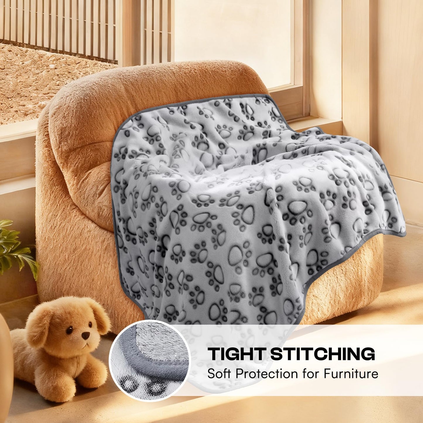 Luciphia Premium Soft Dog Blanket for Small Medium Large Dogs Washable 300GSM Fluffy Warm Fleece Puppy Cat Paw Print Pet Flannel Grey Paw M(30"x20")