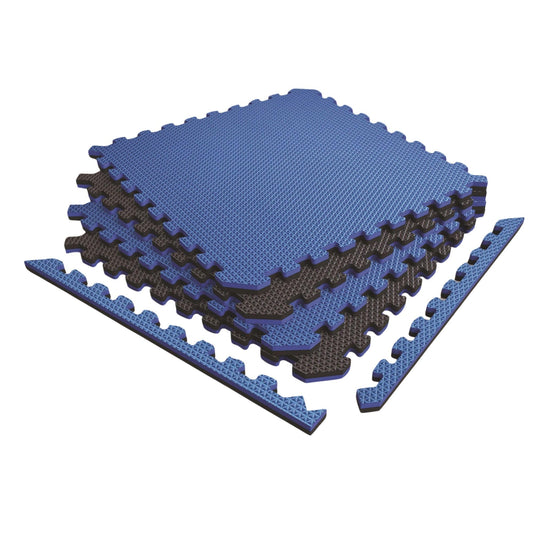Norsk Reversible Exercise Mats 3/4" Thick EVA Interlocking Foam Tiles, Perfect Home Gym Flooring, 4 Tiles & 8 Trim Pieces, 16 Sq. Ft. 24"x24" Dazzling Blue/Black