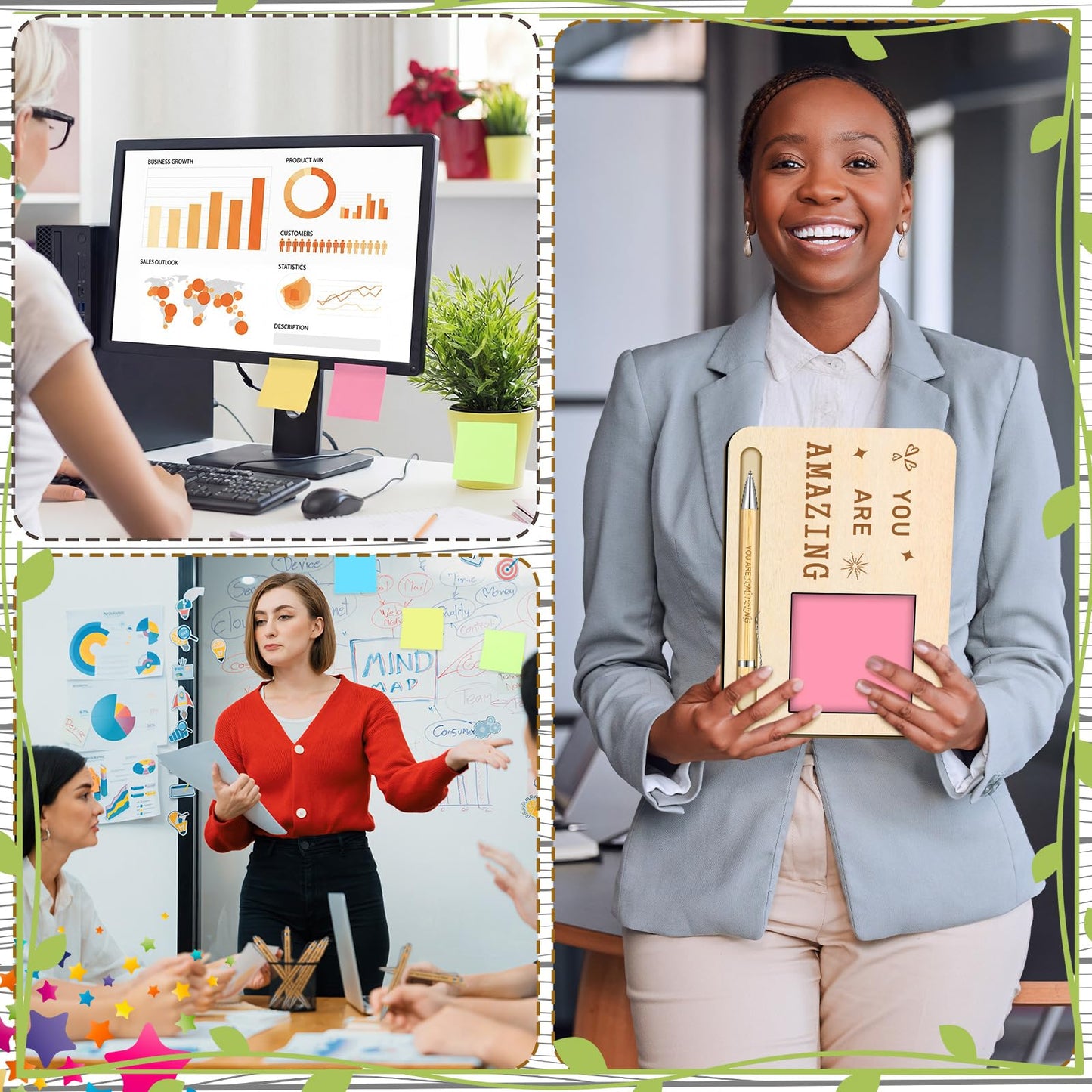 Kosiz 10 Set Employee Team Appreciation Gifts Bulk Wooden Motivational Sticky Note Holder with Notes and Ballpoint Pens Thank You Appreciation Gifts for Staff Employee Office Supplies