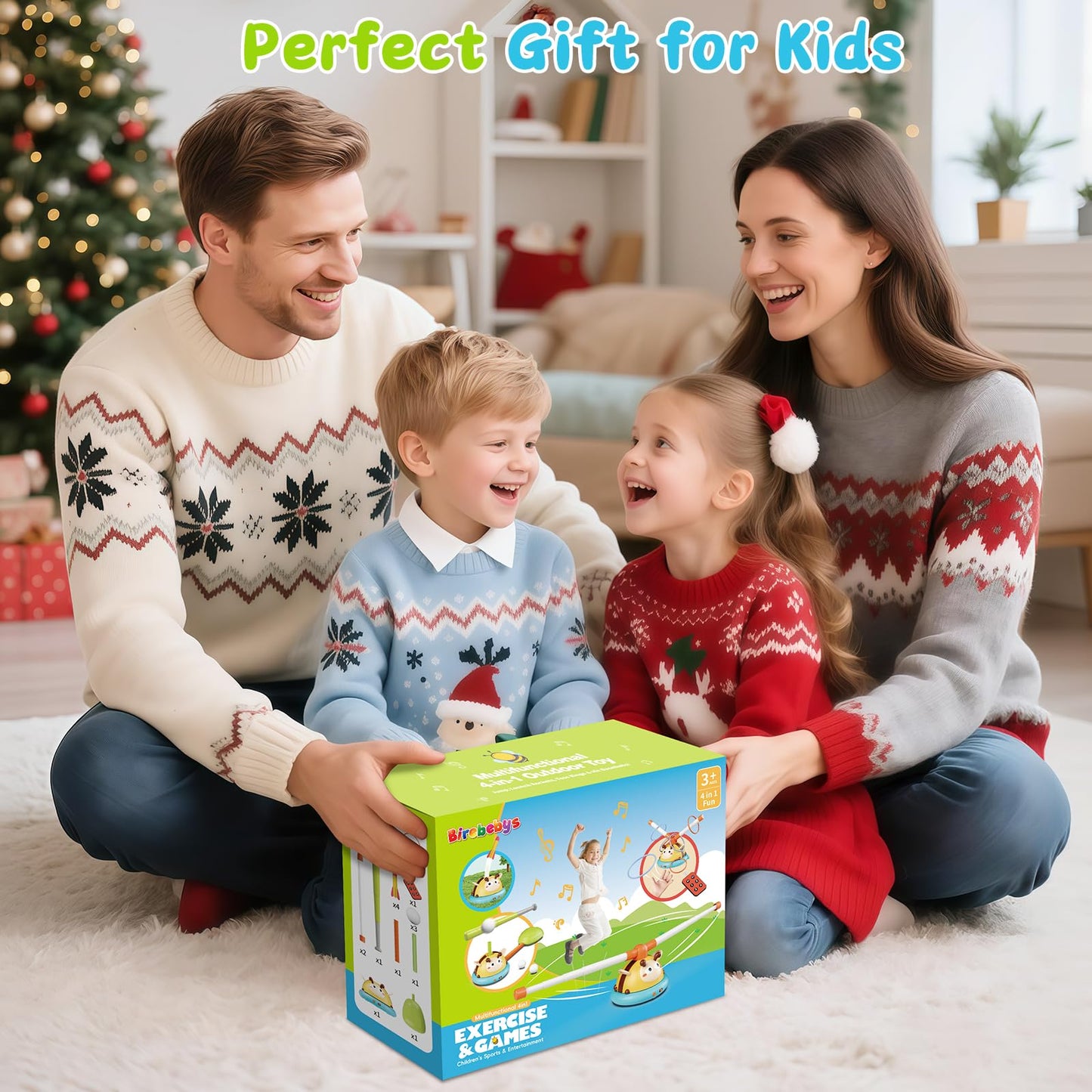 Birebebys Outdoor Toys for Kids 4-8, 4-in-1 Musical Jump Toy, Toss Ring & Baseball Game, Indside Outside Active Play Sports Toy for Toddlers Ages 3-5, for Boys Girls 3 4 5 6 7 8