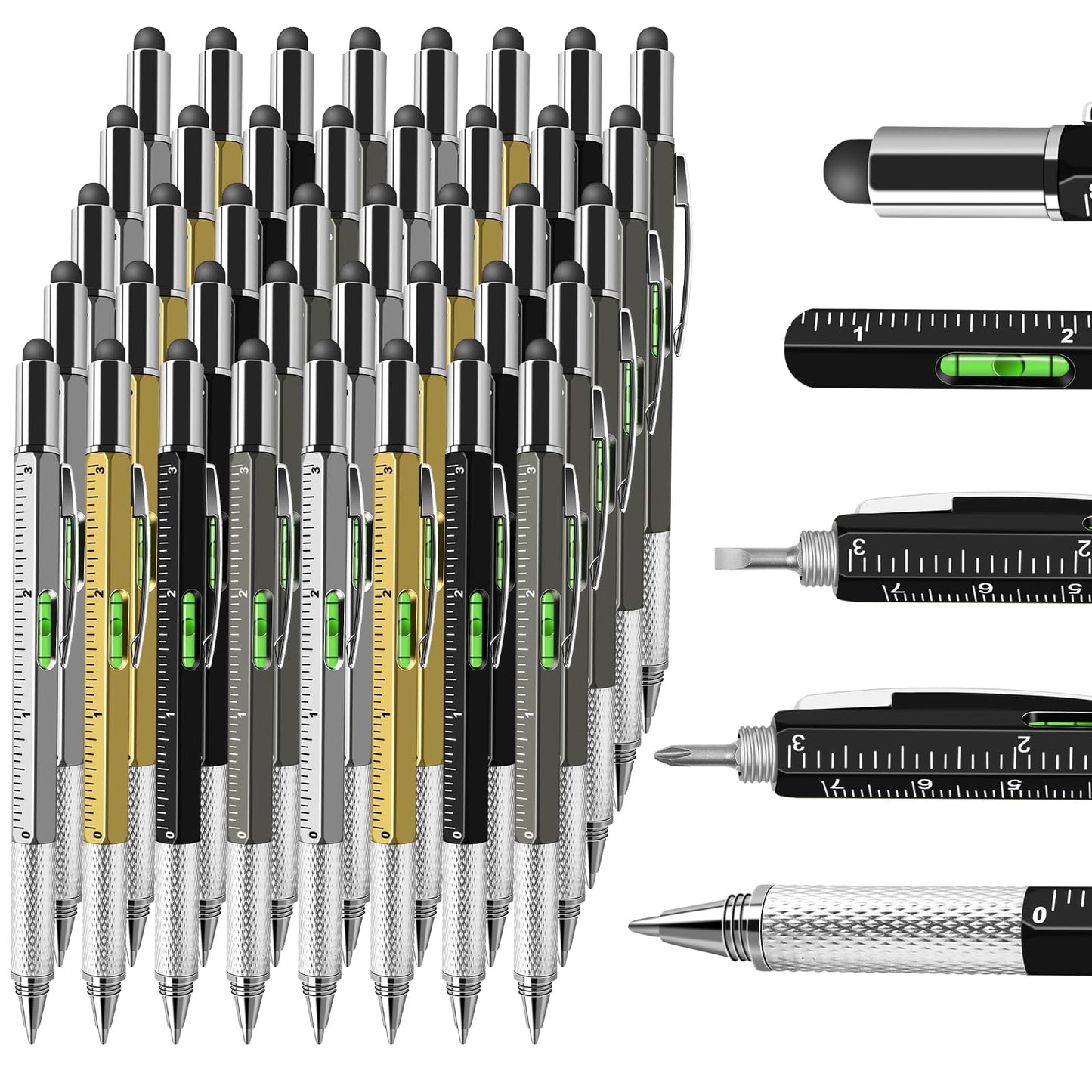 NICEMOVIC Fathers Day Dad Bulk Gifts for Men Multitool Tool Pen Gift 36 Pcs 6-in-1 Party Favor Father's Christmas White Elephant Gifts for Adults Level Gauge Ballpoint Pen Stylus Pen Screwdriver
