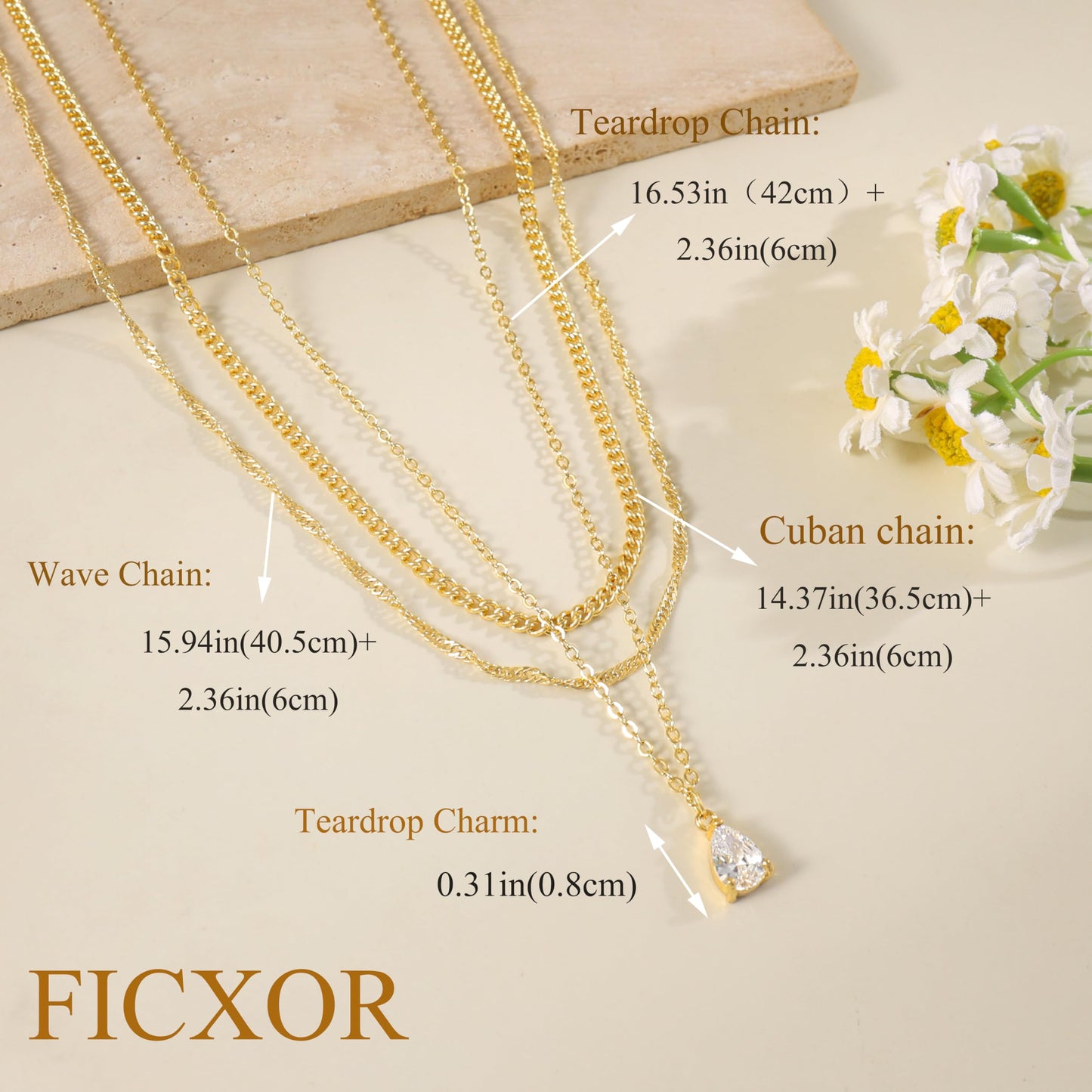 Layered Necklaces for Women Trendy,Stackable 14K Glod Plated CZ Pendant Necklace Dainty Gold Cuban Teardrop Necklace Choker Chain Small Cute Layered Necklaces Set for Women Fashion Jewelry Accessories