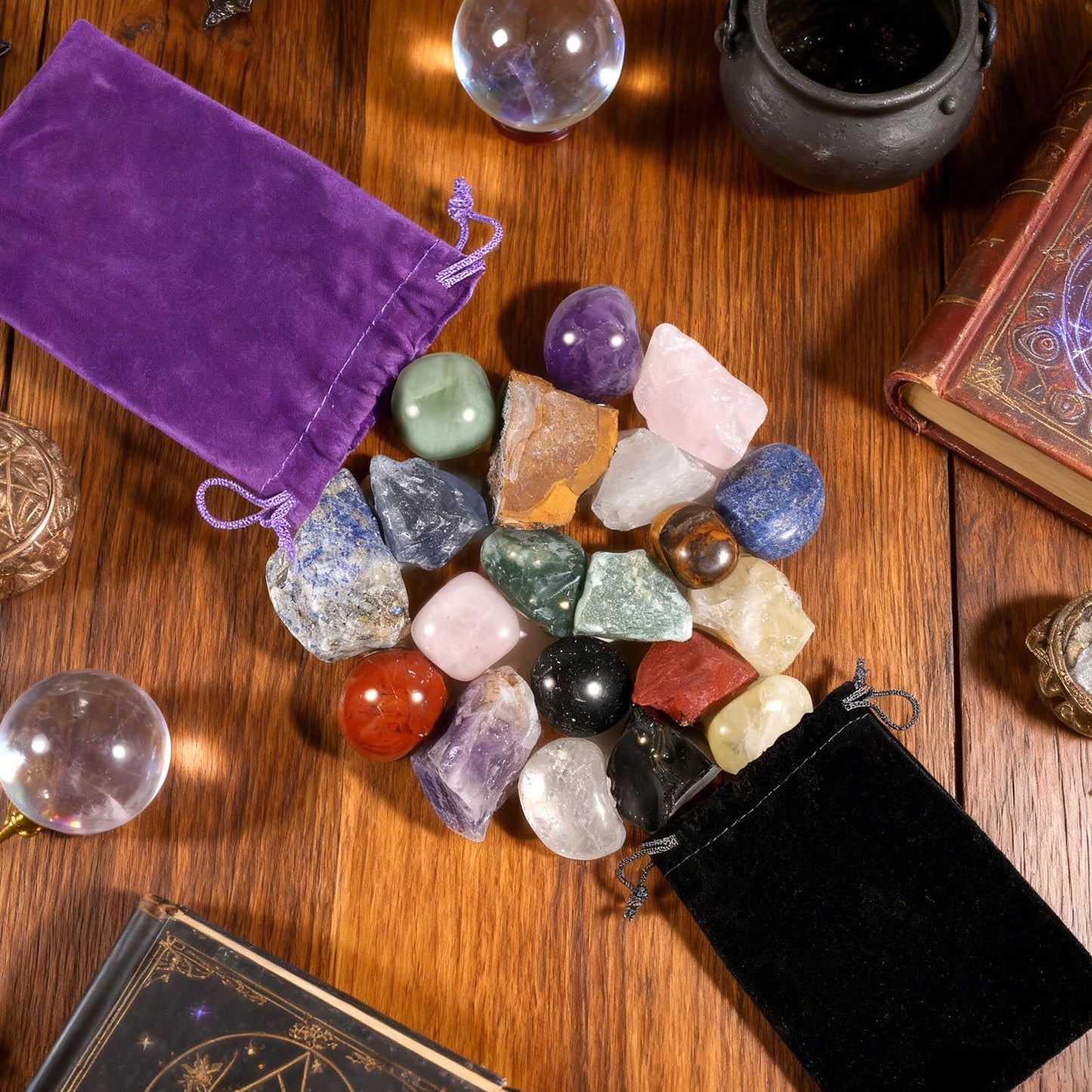 Rileryan 20 PCS 1'' Natural Raw Crystals Tumbled Crystals Bulk Polished Stones Chakra Healing Stones for Witchcraft Supplies Gemstones Rocks