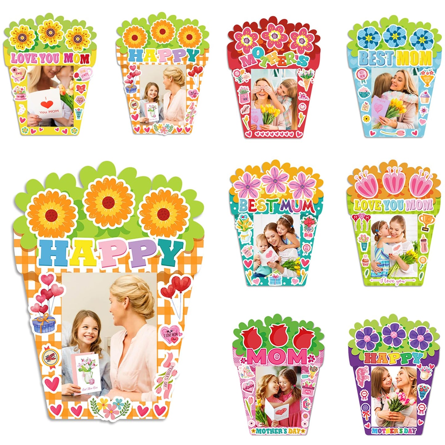 Hayux Mother's Day DIY Craft Kits for Kids 24 Packs DIY Love You Mom Flower Photo Frames Set with Stickers Paper Picture Frames Funny Mother's Day Gifts Craft for Classroom Kindergarten Party Decor