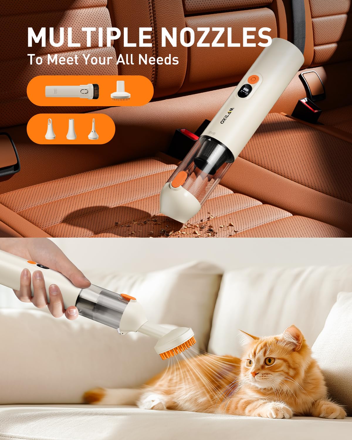 OXILAM Car Vacuum Handheld Vacuum Portable Cordless-14000PA High Power, Blow & Suction 2 in 1, Up to 30 Mins Runtime, Small Vacuum Cleaner for Home, Pet, Car, Office, Ideal Gifts for Men & Women