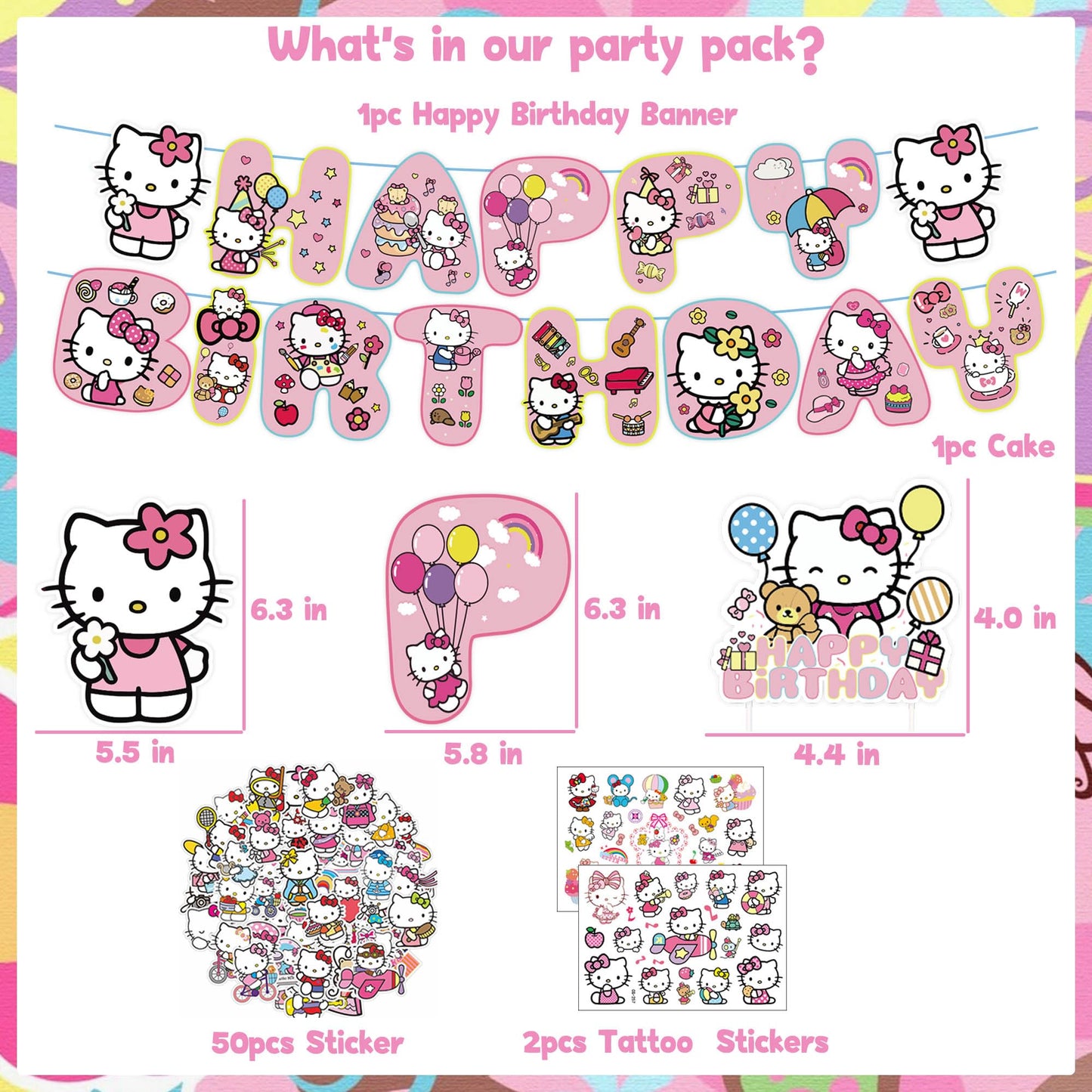 Cute Birthday Party Decorations Set - Pink Cartoon Theme Party Supplies Includes Banner, Foil Balloons, Printed Balloons, Tablecloth, Tableware, Napkins, for Adult Party