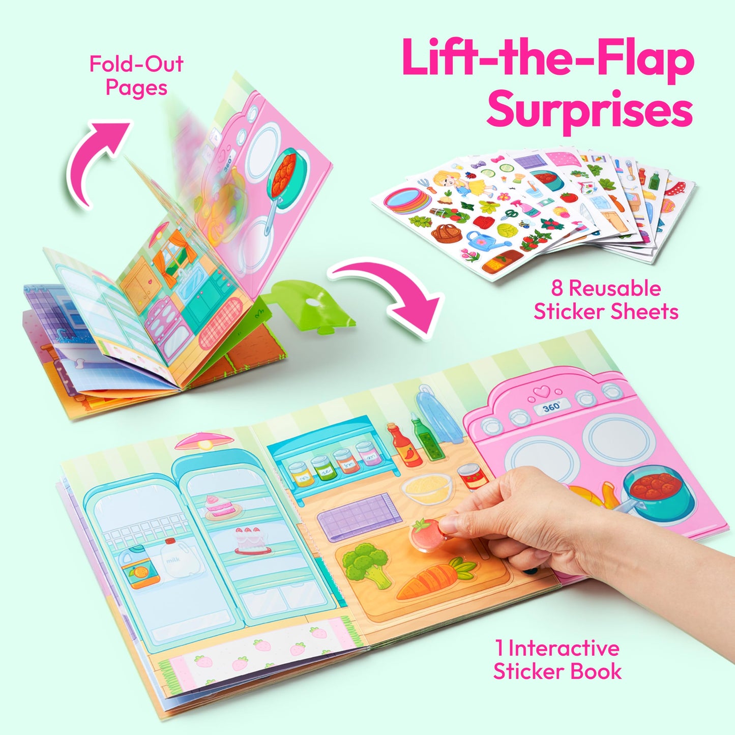 JOVA Klever Kits Reusable Sticker Book for Kids, My Dream Home 4 Play Scenes with 200+ Washable Stickers Plane Activity for Toddler Aged 3 4 5 6 7 8 Girls and Boys Birthday Gift
