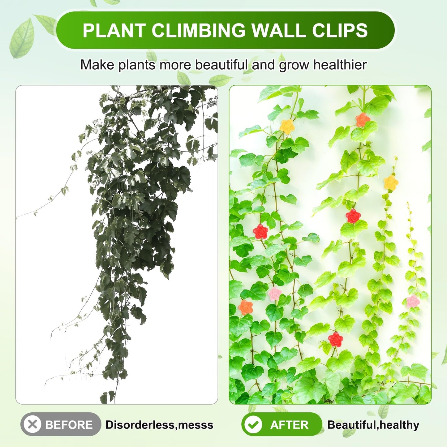 M METERXITY 100 Pack Plant Wall Clips, Self-Adhesive Plant Climbing Wall Clips Fixer with Acrylic Adhesive Sticker for Vine Support/Indoor/Outdoor Decor [Rose-Orange]