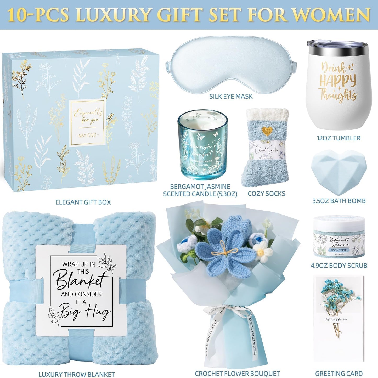 Mothers Day Birthday Gifts for Women Self Care Package Get Well Soon Gift Baskets, Thinking of You Sympathy Spa Gift Set w/ Crochet Flower Bouquet, Unique Gifts for Women Mom Sister Grandma Friends