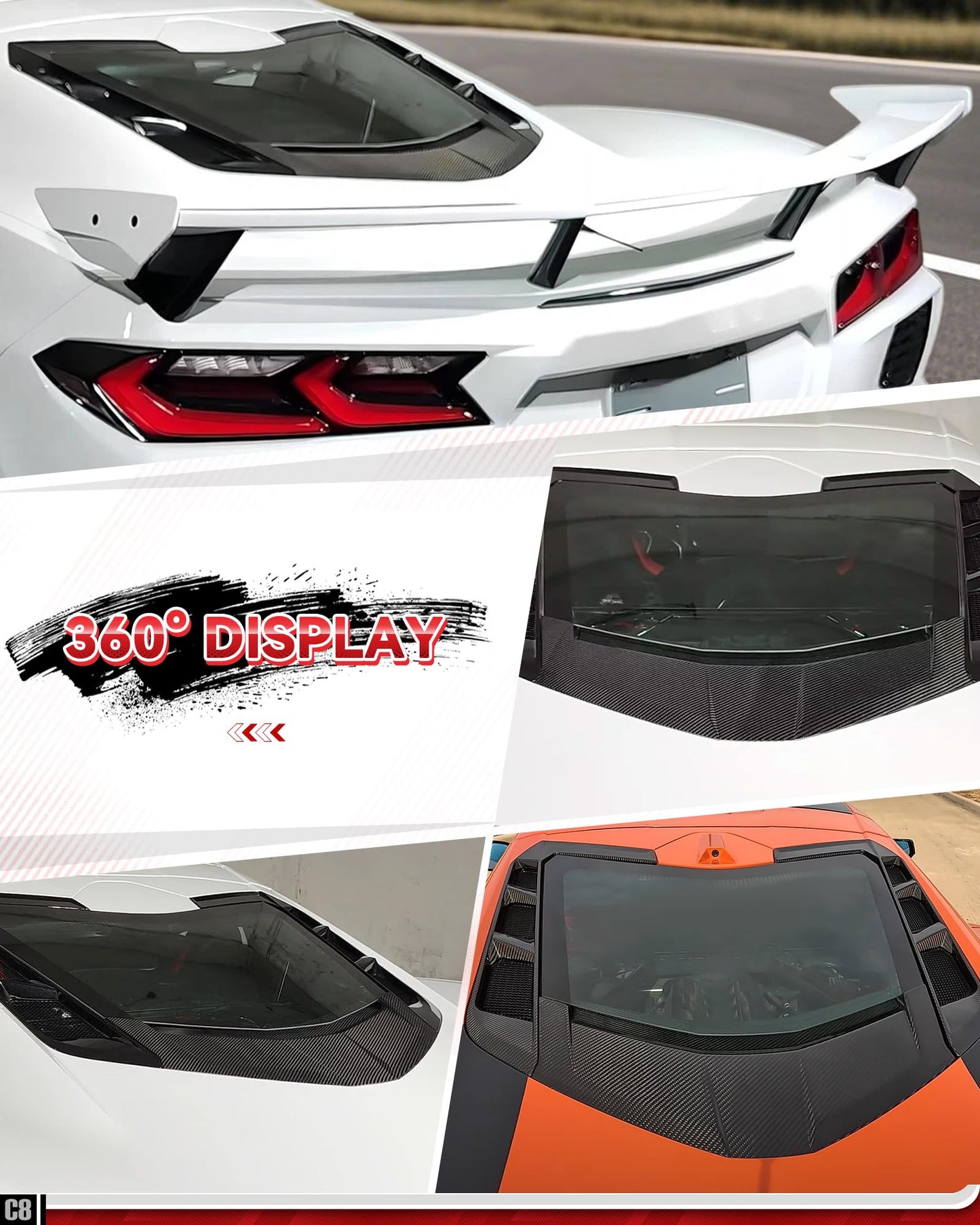Carbon Fiber Rear Lower Window Trim Hatch Vent Cover Fit for Corvette C8 Coupe 2020-2025 Rear Vented Glass Cover Carbon Fiber Center Hatch Trim Accessories